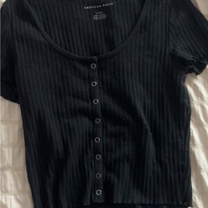 American Eagle Outfitters Black Button-Down Ribbed Top